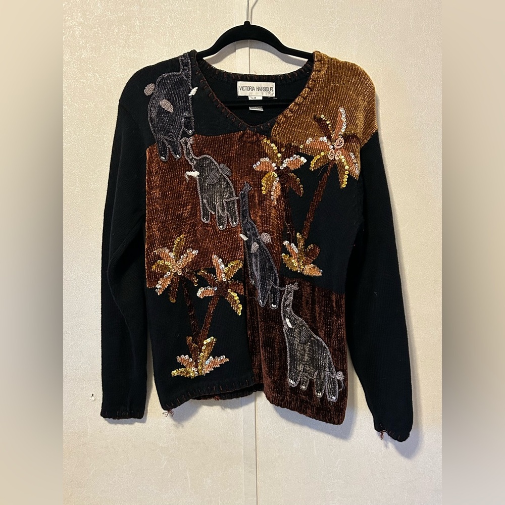 Victoria Harbour | Women's Black and Brown Sweater | Size Medium